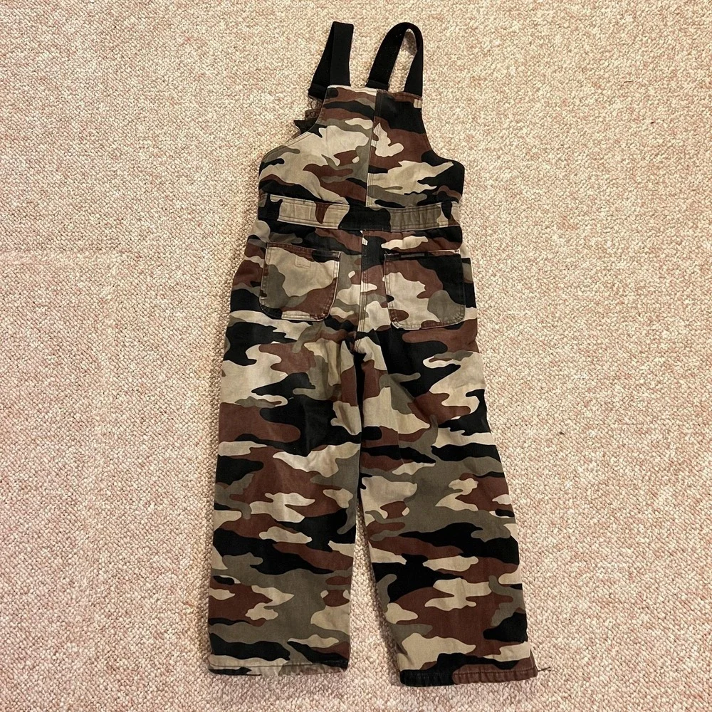 Walls Blizzard Pruf Ski Pants Kids 12/14 Brown Camo Bib Insulated Snow Winter